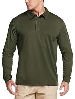 Men's Long Sleeve Tactical Work Shirts, Dry Fit Lightweight Polo Shirts, Outdoor Performance UPF 50  Collared Shirt