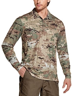 Men's Long Sleeve Tactical Work Shirts, Dry Fit Lightweight Polo Shirts, Outdoor Performance UPF 50  Collared Shirt