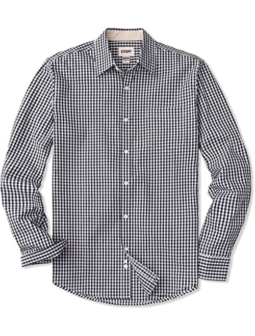 CQR Men's Regular Fit Long Sleeve Shirts, 100% Cotton Button-Up Casual Poplin Shirt