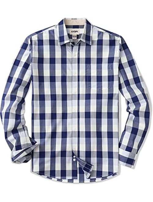 CQR Men's Regular Fit Long Sleeve Shirts, 100% Cotton Button-Up Casual Poplin Shirt