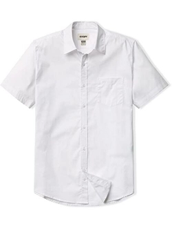 Men's Regular Fit Short Sleeve Shirts, 100% Cotton Button-Up Casual Poplin Shirt