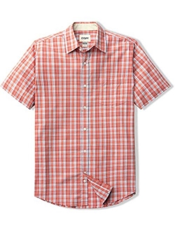 Men's Regular Fit Short Sleeve Shirts, 100% Cotton Button-Up Casual Poplin Shirt