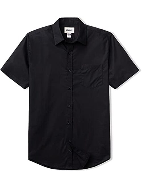 CQR Men's Regular Fit Short Sleeve Shirts, 100% Cotton Button-Up Casual Poplin Shirt