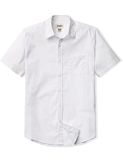 CQR Men's Regular Fit Short Sleeve Shirts, 100% Cotton Button-Up Casual Poplin Shirt