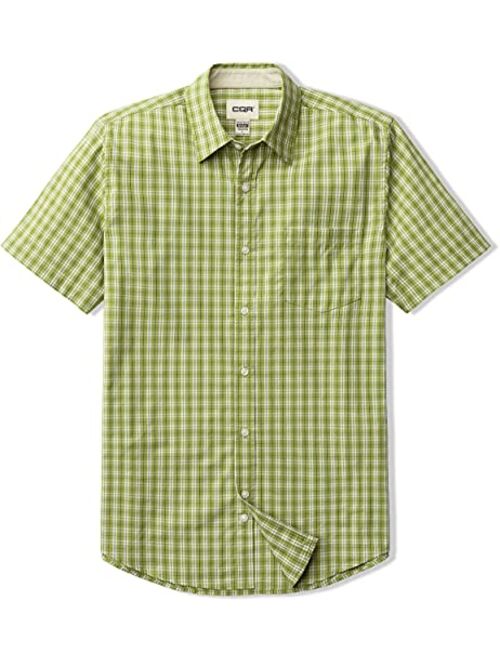 CQR Men's Regular Fit Short Sleeve Shirts, 100% Cotton Button-Up Casual Poplin Shirt