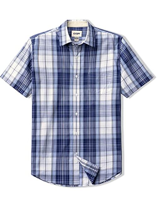 CQR Men's Regular Fit Short Sleeve Shirts, 100% Cotton Button-Up Casual Poplin Shirt