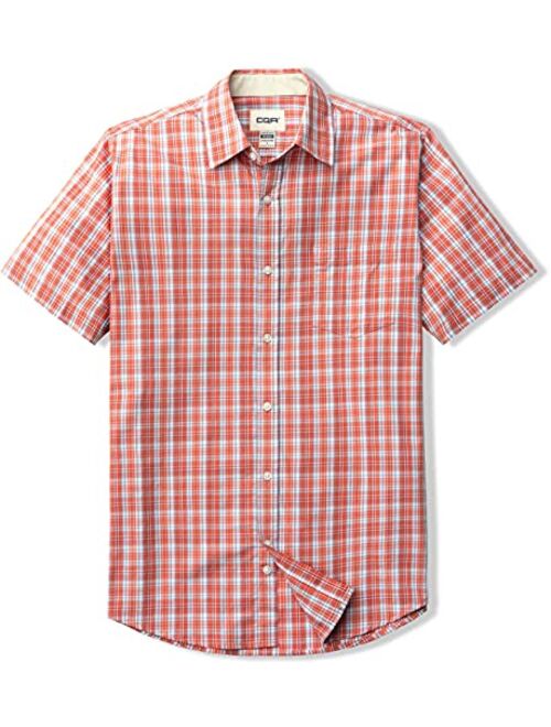 CQR Men's Regular Fit Short Sleeve Shirts, 100% Cotton Button-Up Casual Poplin Shirt