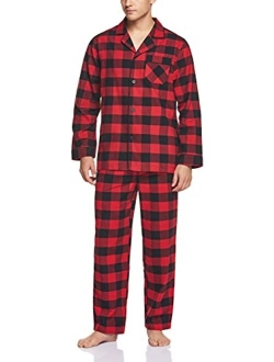 Men's 100% Cotton Plaid Flannel Pajama Set, Brushed Soft Lounge & Sleep PJ Top & Bottom with Pockets