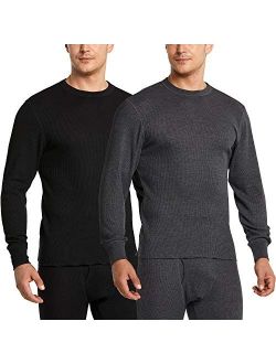 1 or 2 Pack Men's Long Sleeve Thermal Underwear Tops, Midweight Waffle Crewneck Shirt, Winter Cold Weather Thermal Shirts