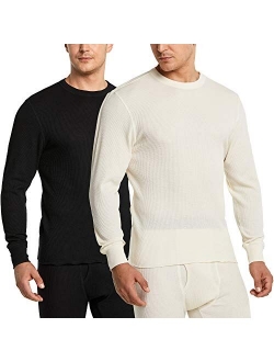 1 or 2 Pack Men's Long Sleeve Thermal Underwear Tops, Midweight Waffle Crewneck Shirt, Winter Cold Weather Thermal Shirts