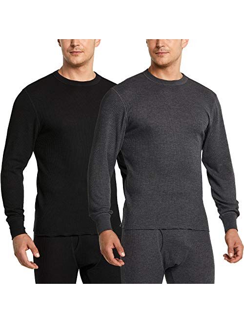 CQR 1 or 2 Pack Men's Long Sleeve Thermal Underwear Tops, Midweight Waffle Crewneck Shirt, Winter Cold Weather Thermal Shirts