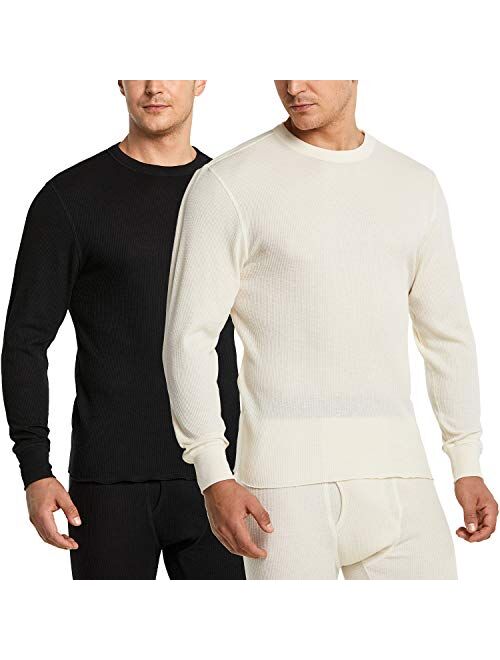 CQR 1 or 2 Pack Men's Long Sleeve Thermal Underwear Tops, Midweight Waffle Crewneck Shirt, Winter Cold Weather Thermal Shirts