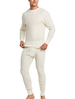Men's Thermal Underwear Set, Midweight Waffle Knit Thermal Top and Bottom, Winter Cold Weather Long Johns with Fly
