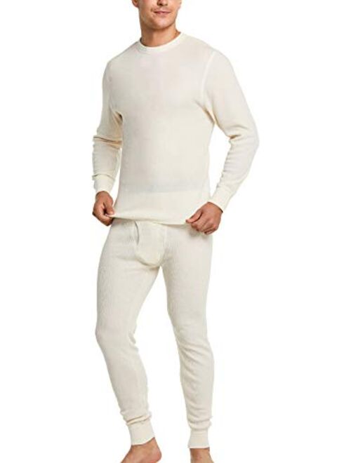 CQR Men's Thermal Underwear Set, Midweight Waffle Knit Thermal Top and Bottom, Winter Cold Weather Long Johns with Fly