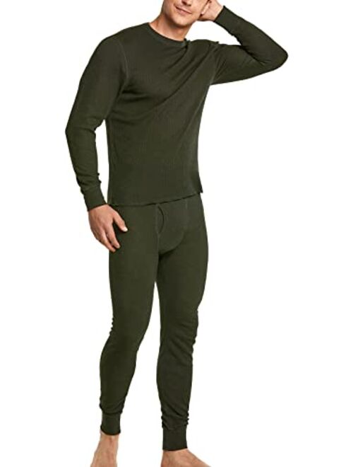 CQR Men's Thermal Underwear Set, Midweight Waffle Knit Thermal Top and Bottom, Winter Cold Weather Long Johns with Fly