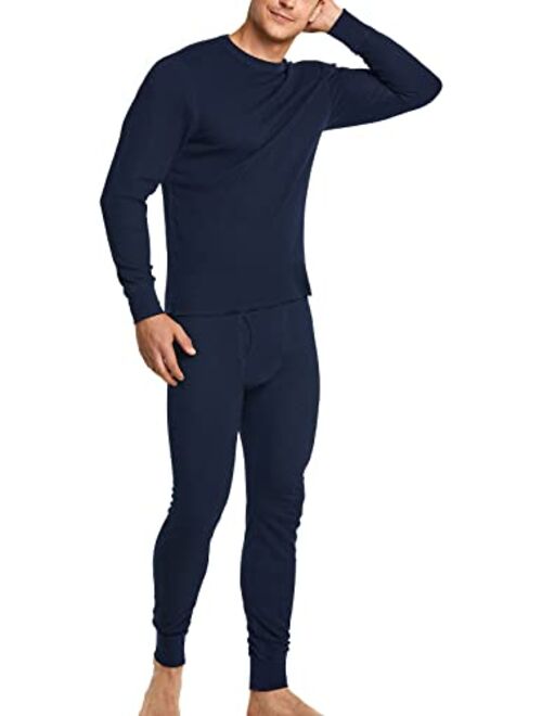 CQR Men's Thermal Underwear Set, Midweight Waffle Knit Thermal Top and Bottom, Winter Cold Weather Long Johns with Fly