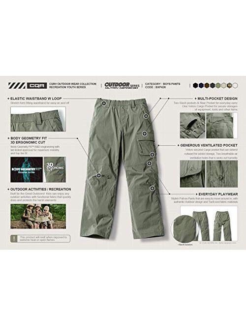 CQR Kids Youth Hiking Cargo Pants, Outdoor Camping Pants, UPF 50+ Quick Dry Regular Pants