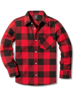 Kids Little Boys Girls Baby Plaid Flannel Shirt Long Sleeve, All-Cotton Soft Brushed Casual Button Down Shirts