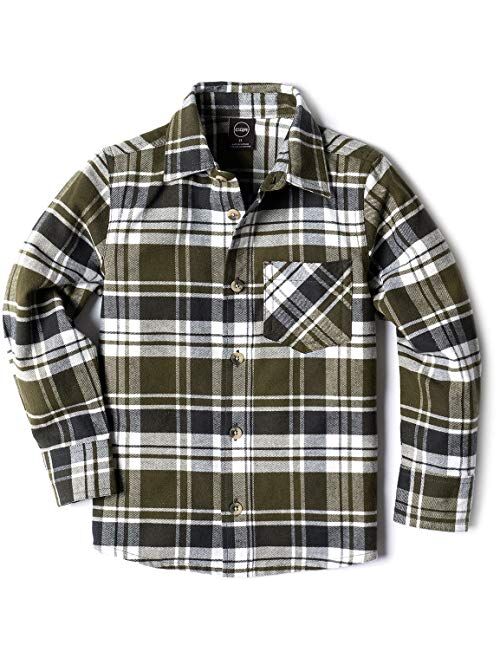CQR Kids Little Boys Girls Baby Plaid Flannel Shirt Long Sleeve, All-Cotton Soft Brushed Casual Button Down Shirts