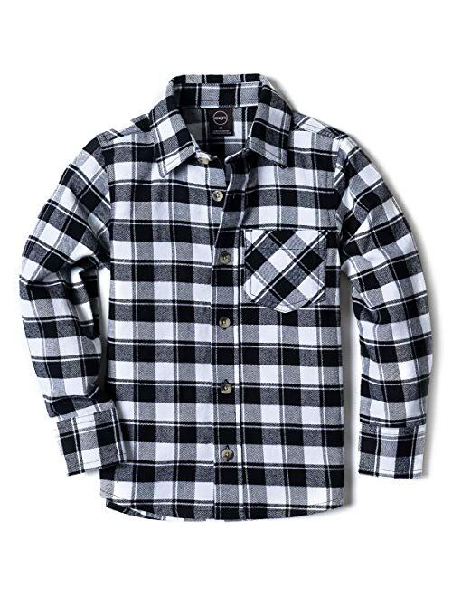 CQR Kids Little Boys Girls Baby Plaid Flannel Shirt Long Sleeve, All-Cotton Soft Brushed Casual Button Down Shirts