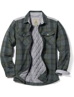 Men's All Cotton Quilted Shirt Jacket, Soft Brushed Flannel Shirts, Plaid Outdoor Work Jacket