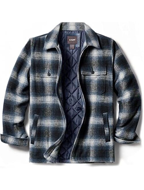 CQR Men's All Cotton Quilted Shirt Jacket, Soft Brushed Flannel Shirts, Plaid Outdoor Work Jacket