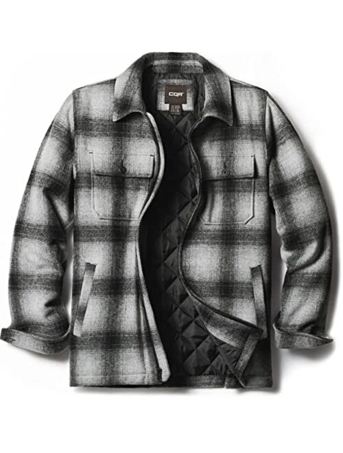 CQR Men's All Cotton Quilted Shirt Jacket, Soft Brushed Flannel Shirts, Plaid Outdoor Work Jacket