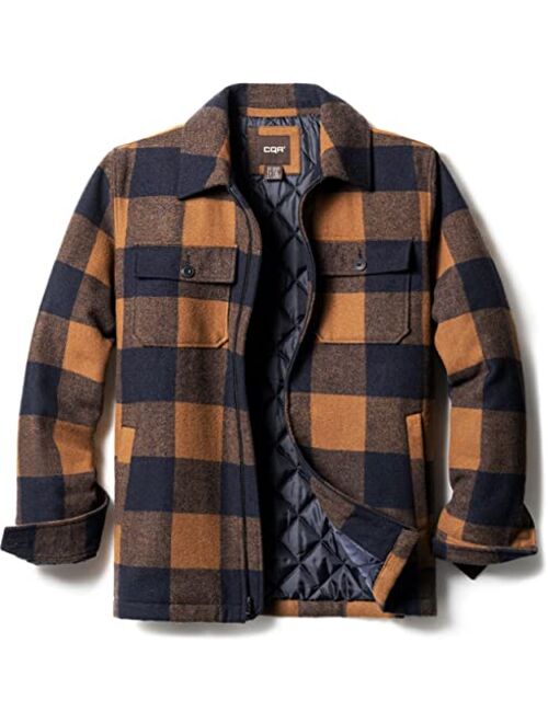 CQR Men's All Cotton Quilted Shirt Jacket, Soft Brushed Flannel Shirts, Plaid Outdoor Work Jacket