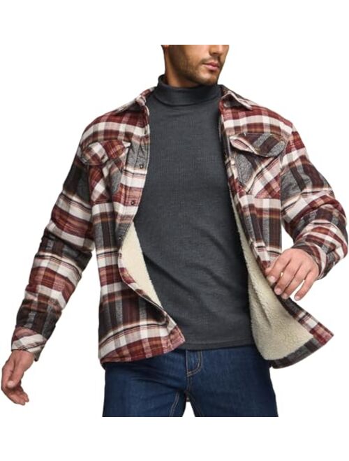 CQR Men's All Cotton Quilted Shirt Jacket, Soft Brushed Flannel Shirts, Plaid Outdoor Work Jacket