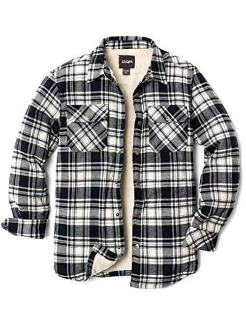 CQR Men's All Cotton Quilted Shirt Jacket, Soft Brushed Flannel Shirts, Plaid Outdoor Work Jacket