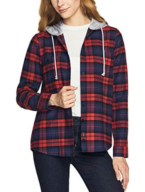 CQR Women's Hooded Plaid Flannel Shirt Long Sleeve, All-Cotton Soft Brushed Casual Button Down Shirts