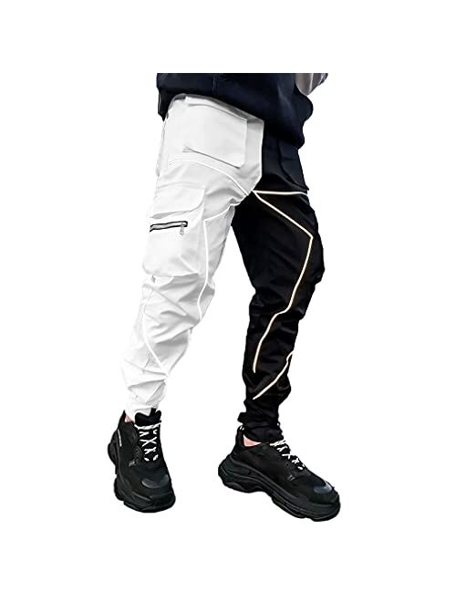 Cuyr Mens Cargo Colorblock Pants Hip Hop Techwear Harem Pant Jogger Sweatpants with Pockets