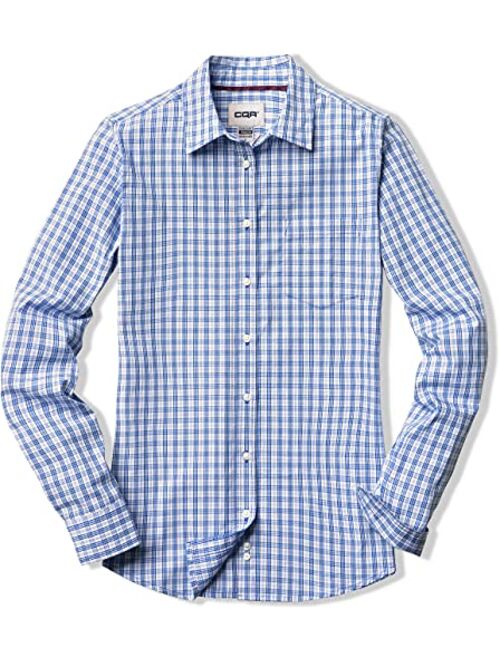 CQR Women's Classic Fit Button Up Shirts, 100% Cotton Long Sleeve Casual Poplin Shirt