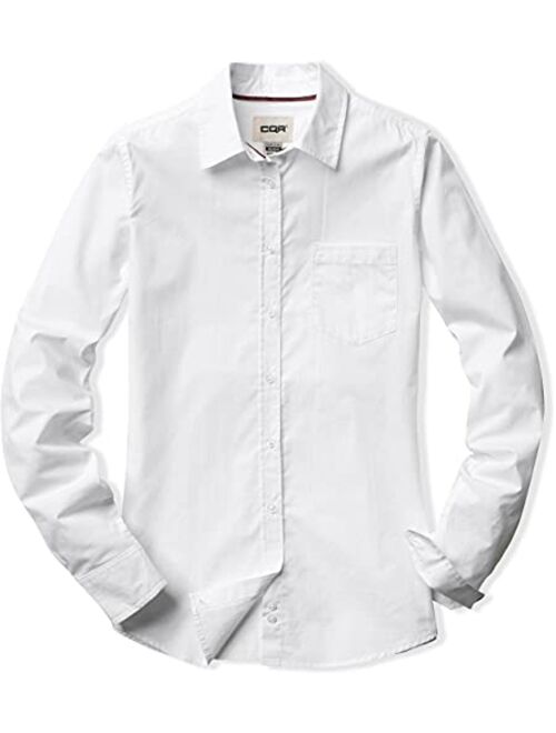 CQR Women's Classic Fit Button Up Shirts, 100% Cotton Long Sleeve Casual Poplin Shirt