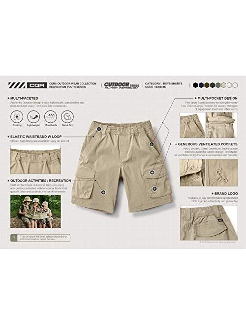 CQR Kids Youth Pull on Cargo Shorts, Outdoor Camping Hiking Shorts, Lightweight Elastic Waist Athletic Short with Pockets