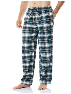 Men's 100% Cotton Plaid Flannel Pajama Pants, Brushed Soft Lounge & Sleep PJ Bottoms with Pockets