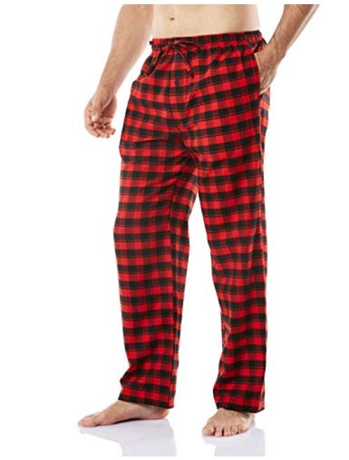 CQR Men's 100% Cotton Plaid Flannel Pajama Pants, Brushed Soft Lounge & Sleep PJ Bottoms with Pockets