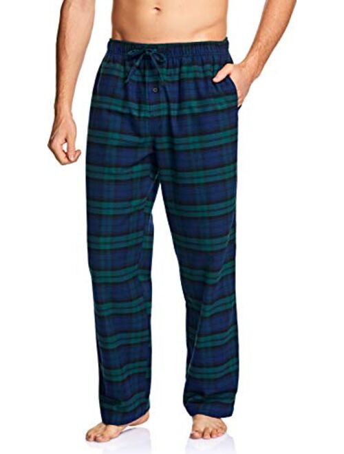 CQR Men's 100% Cotton Plaid Flannel Pajama Pants, Brushed Soft Lounge & Sleep PJ Bottoms with Pockets