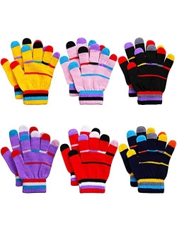 Cooraby 6 Pairs Kids Knitted Magic Gloves Teens Warm Winter Stretchy Full Fingers Gloves