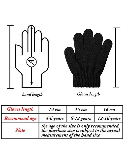 Cooraby 6 Pairs Kids Knitted Magic Gloves Teens Warm Winter Stretchy Full Fingers Gloves