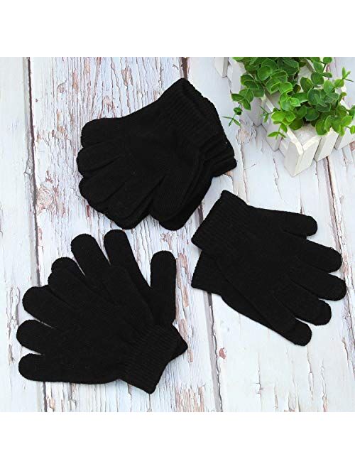 Cooraby 6 Pairs Kids Knitted Magic Gloves Teens Warm Winter Stretchy Full Fingers Gloves