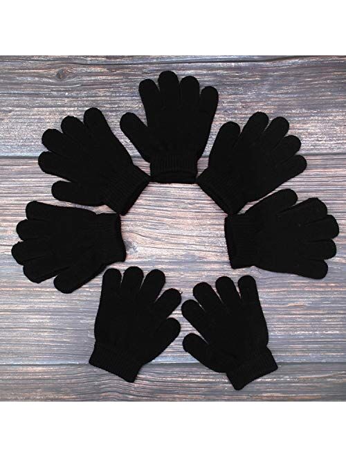 Cooraby 6 Pairs Kids Knitted Magic Gloves Teens Warm Winter Stretchy Full Fingers Gloves