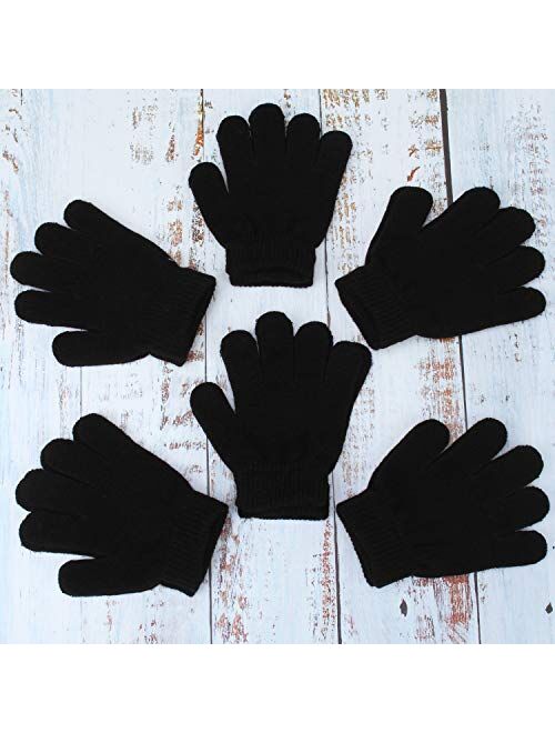 Cooraby 6 Pairs Kids Knitted Magic Gloves Teens Warm Winter Stretchy Full Fingers Gloves