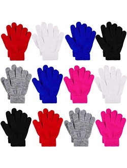 Cooraby 12 Pairs Kid's Winter Magic Gloves Children Stretchy Warm Magic Gloves Boys or Girls Knit Gloves