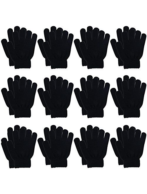 Cooraby 12 Pairs Kid's Winter Magic Gloves Children Stretchy Warm Magic Gloves Boys or Girls Knit Gloves