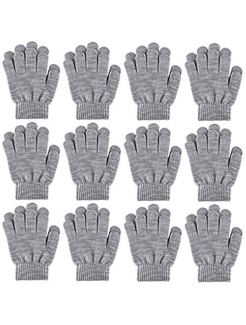 Cooraby 12 Pairs Kid's Winter Magic Gloves Children Stretchy Warm Magic Gloves Boys or Girls Knit Gloves