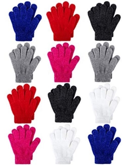 Cooraby 12 Pairs Kids Warm Gloves Chenille Cashmere Stretchy Knitted Gloves for Boys Girls