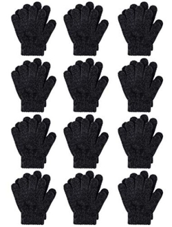 Cooraby 12 Pairs Kids Warm Gloves Chenille Cashmere Stretchy Knitted Gloves for Boys Girls