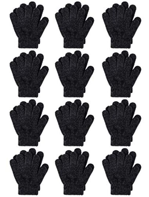 Cooraby 12 Pairs Kids Warm Gloves Chenille Cashmere Stretchy Knitted Gloves for Boys Girls