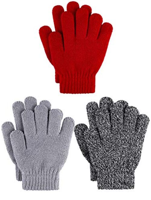 Cooraby 3 Pairs Kid's Winter Gloves Thick Cashmere Warm Knitted Gloves Children Cold Weather Gloves